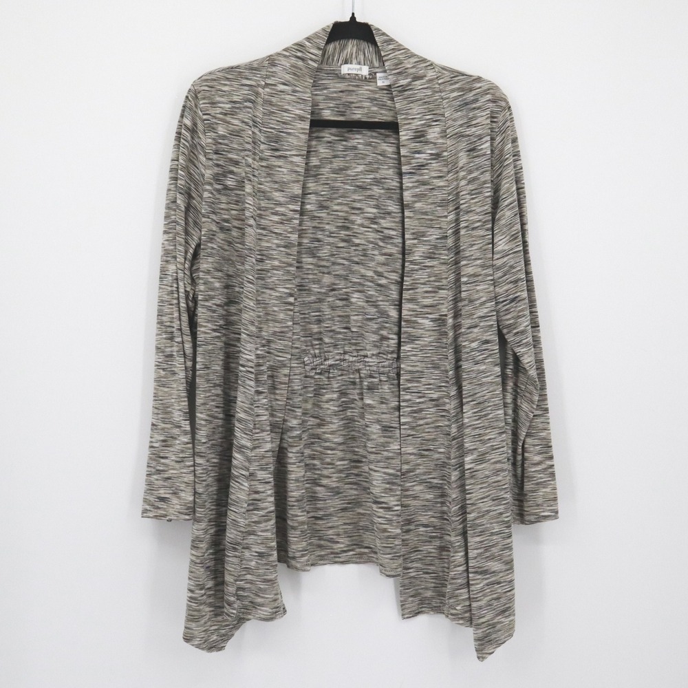 Pure Jill Open Front Cardigan Women XL Gray Heathered Boho Bohemian Flowy Casual